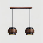 Travertine And Wood Drum Pendant Lights With Downlight