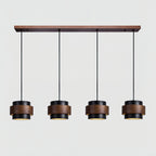 Travertine And Wood Drum Pendant Lights With Downlight