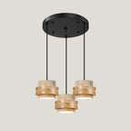 Travertine And Wood Drum Pendant Lights With Downlight