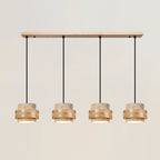 Travertine And Wood Drum Pendant Lights With Downlight