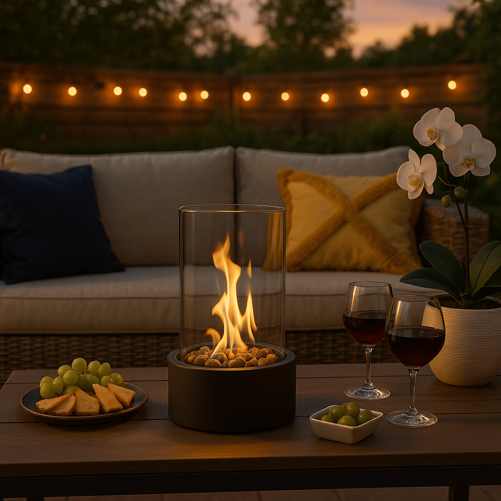 Bioethanol Table Fireplace Smokeless Tabletop Fire with Heat-Resistant Glass and Metal Base for Indoor and Outdoor Use