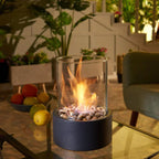 Bioethanol Table Fireplace Smokeless Tabletop Fire with Heat-Resistant Glass and Metal Base for Indoor and Outdoor Use