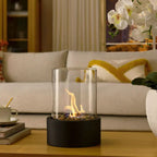 Bioethanol Table Fireplace Smokeless Tabletop Fire with Heat-Resistant Glass and Metal Base for Indoor and Outdoor Use