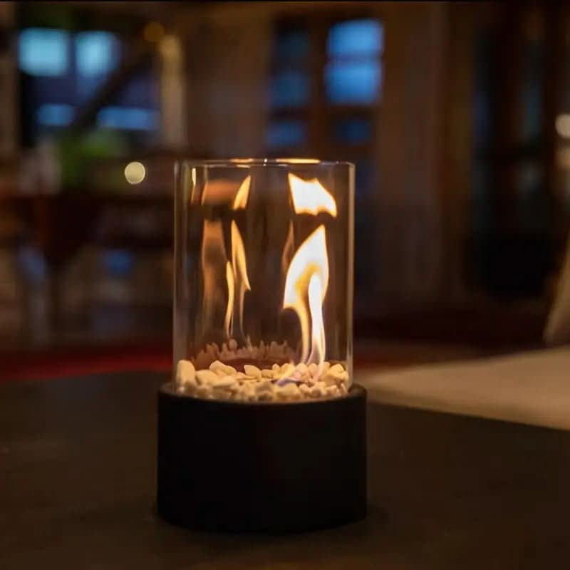 Bioethanol Table Fireplace Smokeless Tabletop Fire with Heat-Resistant Glass and Metal Base for Indoor and Outdoor Use