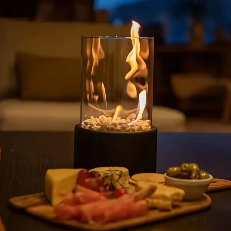 Bioethanol Table Fireplace Smokeless Tabletop Fire with Heat-Resistant Glass and Metal Base for Indoor and Outdoor Use