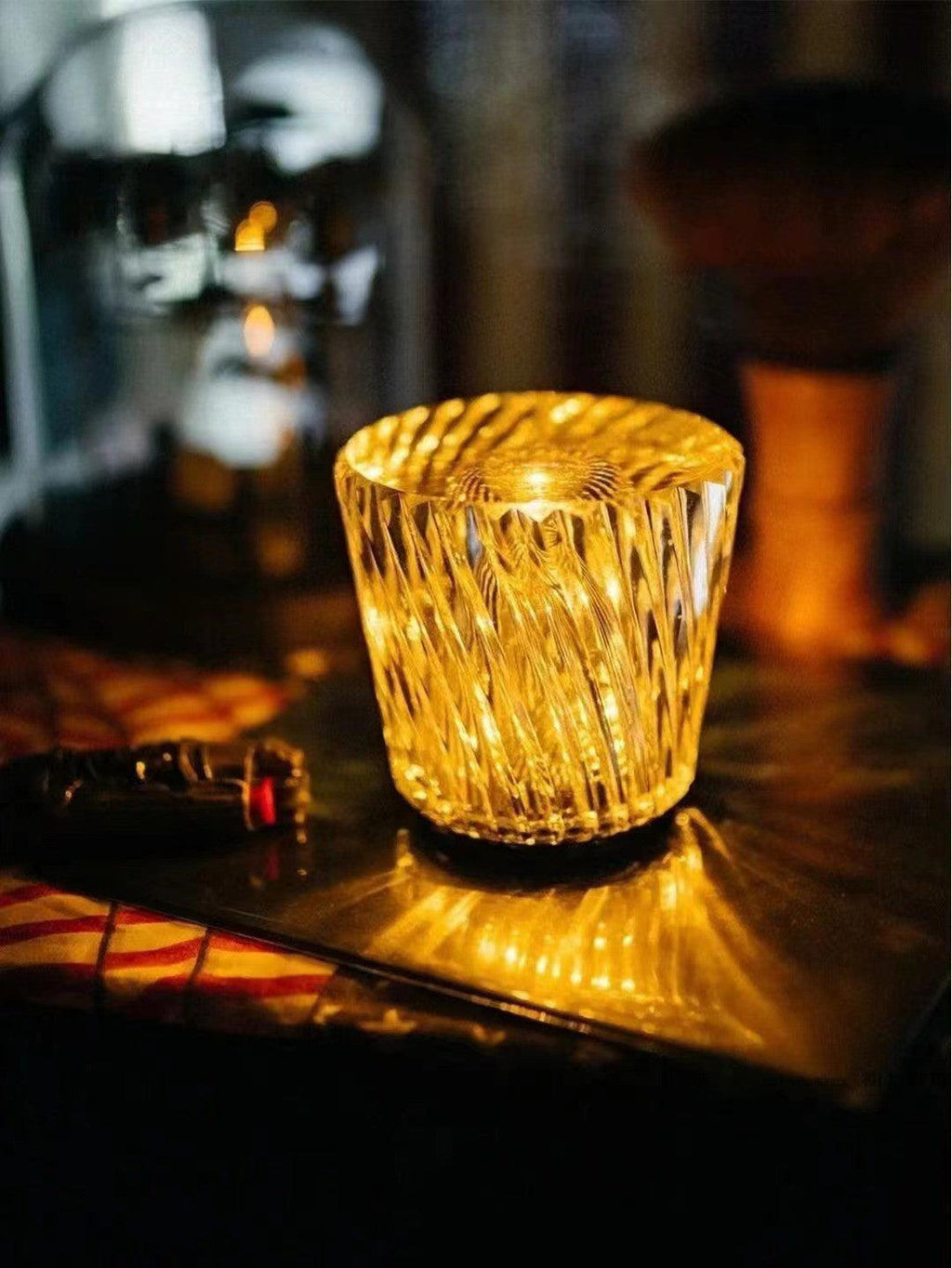 Diamond-Cut Crystal Table Lamp With Faceted Prism Shade