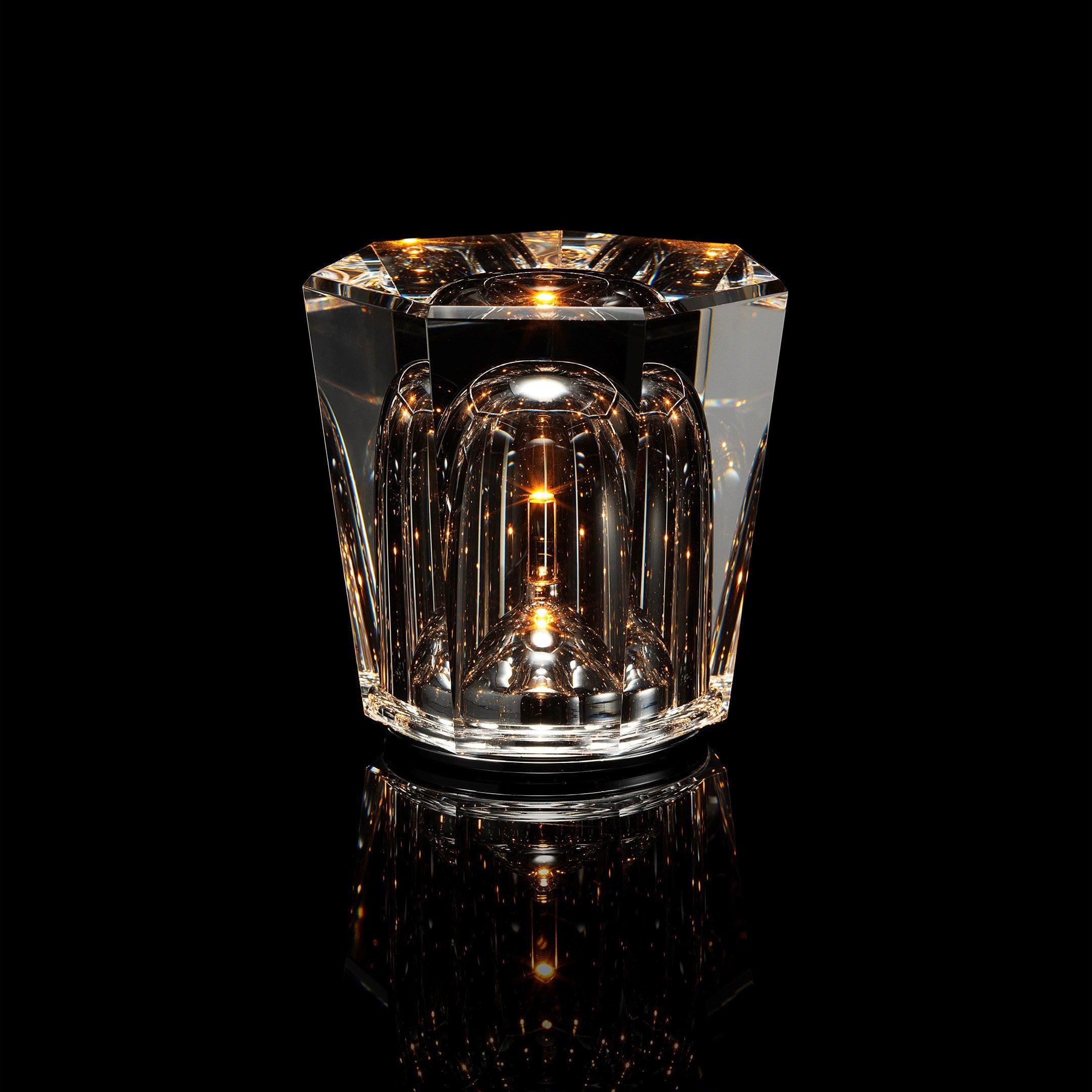 Diamond-Cut Crystal Table Lamp With Faceted Prism Shade
