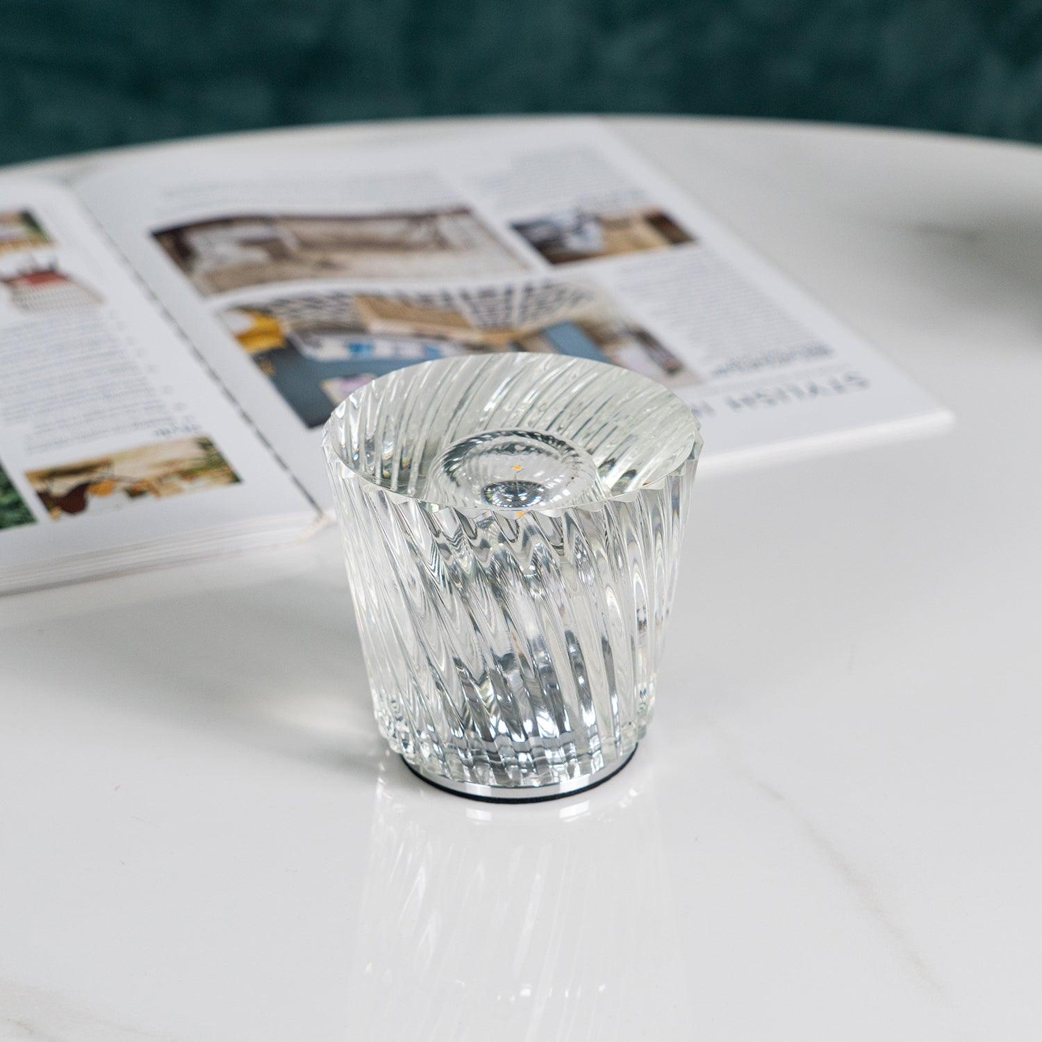 Diamond-Cut Crystal Table Lamp With Faceted Prism Shade