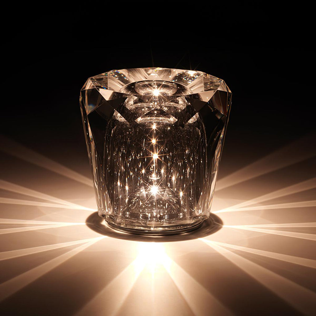 Diamond-Cut Crystal Table Lamp With Faceted Prism Shade