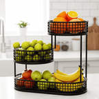 Tiered Fruit Basket Stand Metal Wire Fruit and Vegetable Holder Countertop Snack Organiser for Kitchen | Dining Table and Pantry
