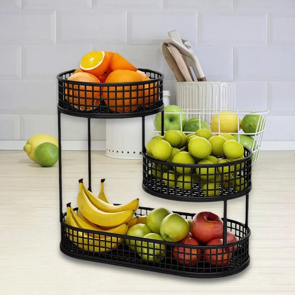 Tiered Fruit Basket Stand Metal Wire Fruit and Vegetable Holder Countertop Snack Organiser for Kitchen | Dining Table and Pantry