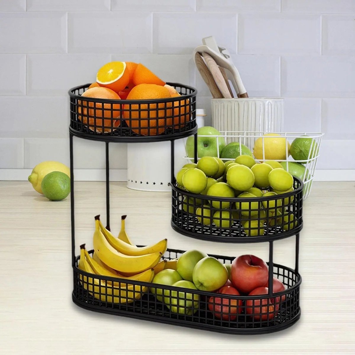 Tiered Fruit Basket Stand Metal Wire Fruit and Vegetable Holder Countertop Snack Organiser for Kitchen | Dining Table and Pantry