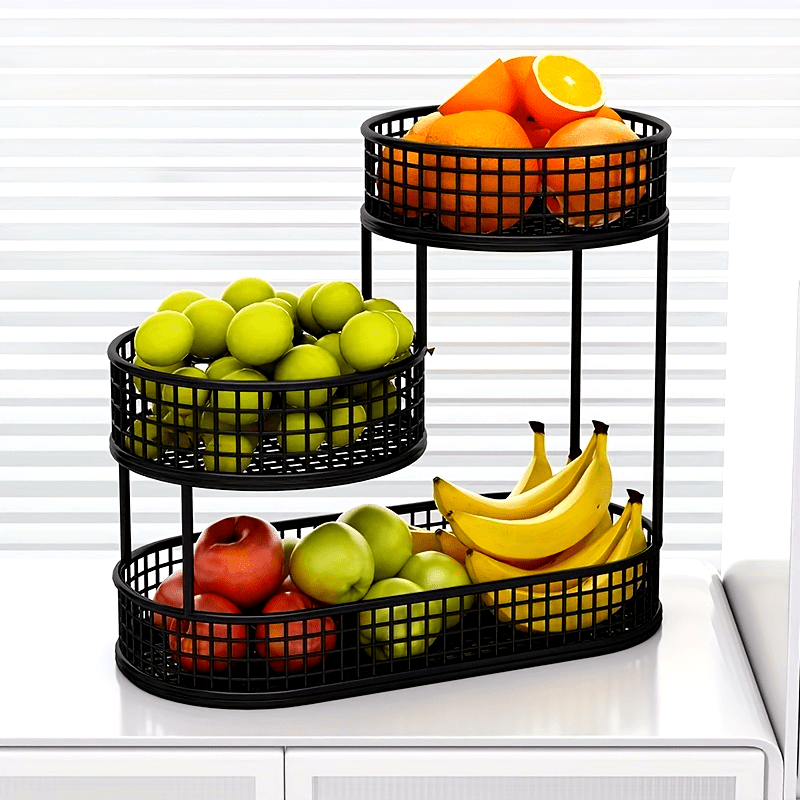 Tiered Fruit Basket Stand Metal Wire Fruit and Vegetable Holder Countertop Snack Organiser for Kitchen | Dining Table and Pantry