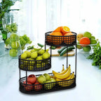 Tiered Fruit Basket Stand Metal Wire Fruit and Vegetable Holder Countertop Snack Organiser for Kitchen | Dining Table and Pantry