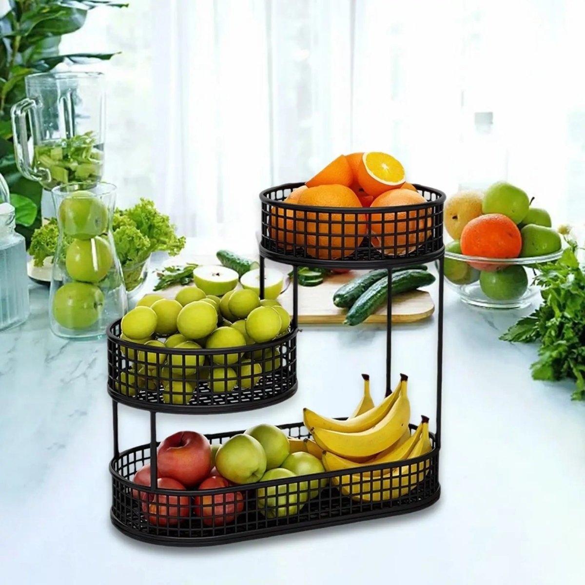 Tiered Fruit Basket Stand Metal Wire Fruit and Vegetable Holder Countertop Snack Organiser for Kitchen | Dining Table and Pantry