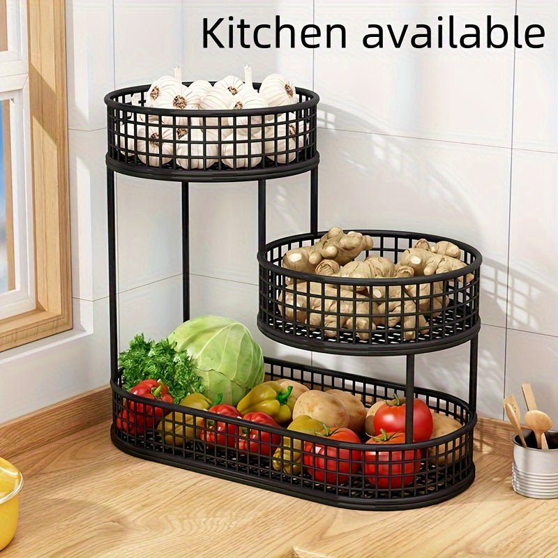 Tiered Fruit Basket Stand Metal Wire Fruit and Vegetable Holder Countertop Snack Organiser for Kitchen | Dining Table and Pantry