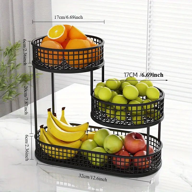 Tiered Fruit Basket Stand Metal Wire Fruit and Vegetable Holder Countertop Snack Organiser for Kitchen | Dining Table and Pantry