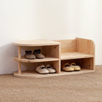 Kids Shoe Rack Solid Pine Wood Two Tier Low Shoe Shelf with Curved Corners Japanese Style Children Shoe Storage for Hallway and Nursery
