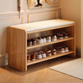 Solid Wood Shoe Bench with Padded Seat Entryway Storage Bench with Shoe Shelves Faux Leather Cushion for Hallway and Living Room