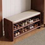 Solid Wood Shoe Bench with Padded Seat Entryway Storage Bench with Shoe Shelves Faux Leather Cushion for Hallway and Living Room