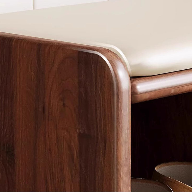 Solid Wood Shoe Bench with Padded Seat Entryway Storage Bench with Shoe Shelves Faux Leather Cushion for Hallway and Living Room