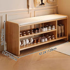 Solid Wood Shoe Bench with Padded Seat Entryway Storage Bench with Shoe Shelves Faux Leather Cushion for Hallway and Living Room