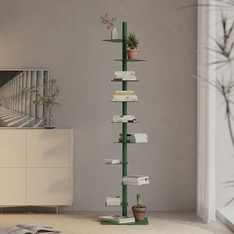 Spiral Bookshelf Tall Metal Tree Bookcase Mid Century Invisible Floating Display Rack Corner Book Tower for Home Office and Living Room