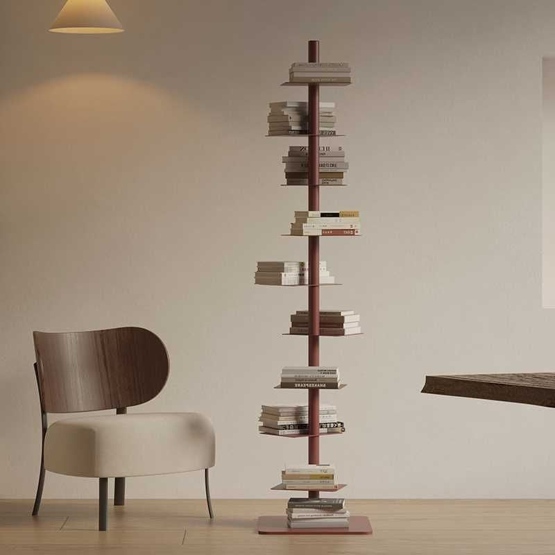Spiral Bookshelf Tall Metal Tree Bookcase Mid Century Invisible Floating Display Rack Corner Book Tower for Home Office and Living Room
