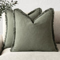 Cotton Linen Cushion Covers Set of Two Fringed Throw Pillow Covers Soft Textured Decorative Cushion Cases for Sofa | Armchair and Bed