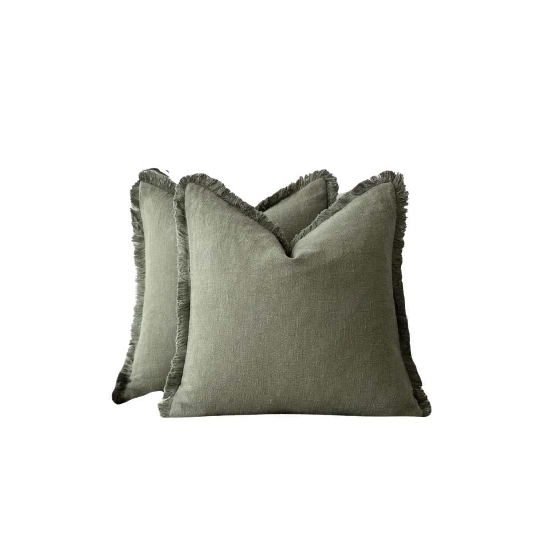 Cotton Linen Cushion Covers Set of Two Fringed Throw Pillow Covers Soft Textured Decorative Cushion Cases for Sofa | Armchair and Bed