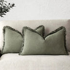 Cotton Linen Cushion Covers Set of Two Fringed Throw Pillow Covers Soft Textured Decorative Cushion Cases for Sofa | Armchair and Bed