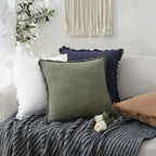 Cotton Linen Cushion Covers Set of Two Fringed Throw Pillow Covers Soft Textured Decorative Cushion Cases for Sofa | Armchair and Bed