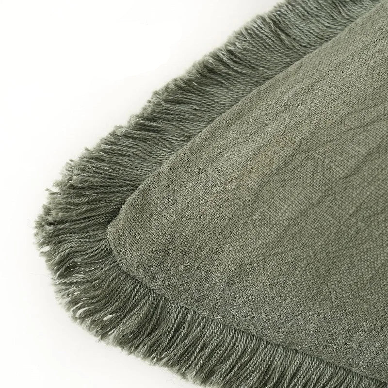 Cotton Linen Cushion Covers Set of Two Fringed Throw Pillow Covers Soft Textured Decorative Cushion Cases for Sofa | Armchair and Bed