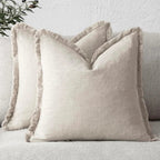 Cotton Linen Cushion Covers Set of Two Fringed Throw Pillow Covers Soft Textured Decorative Cushion Cases for Sofa | Armchair and Bed