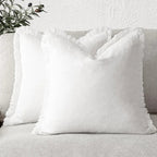 Cotton Linen Cushion Covers Set of Two Fringed Throw Pillow Covers Soft Textured Decorative Cushion Cases for Sofa | Armchair and Bed