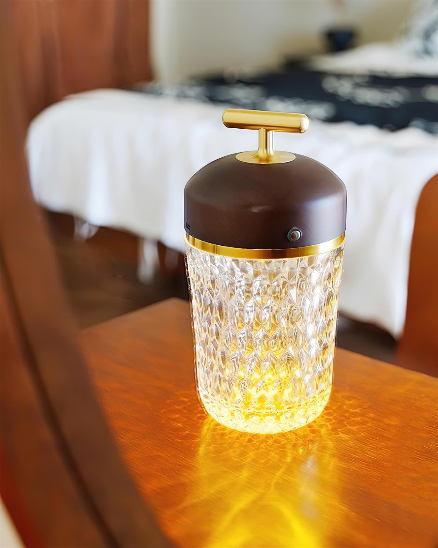 Portable Faceted Glass Table Lamp With Top Handle