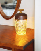Portable Faceted Glass Table Lamp With Top Handle