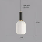 Ribbed Glass Pendant Lights With Metal Tube Fitting
