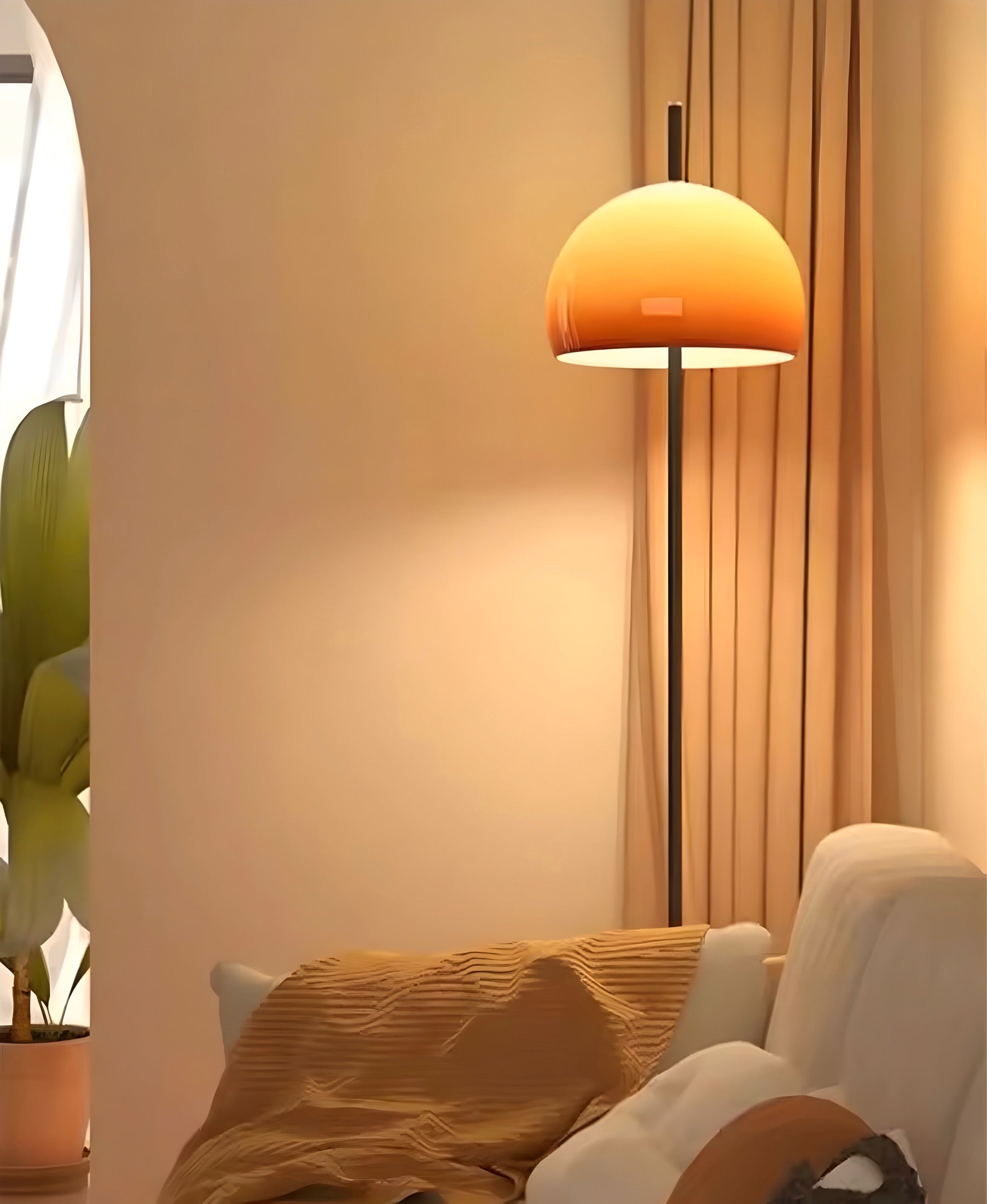 Vintage Orange Glass Globe Floor Lamp With Slim Metal Stand
