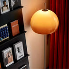 Vintage Orange Glass Globe Floor Lamp With Slim Metal Stand