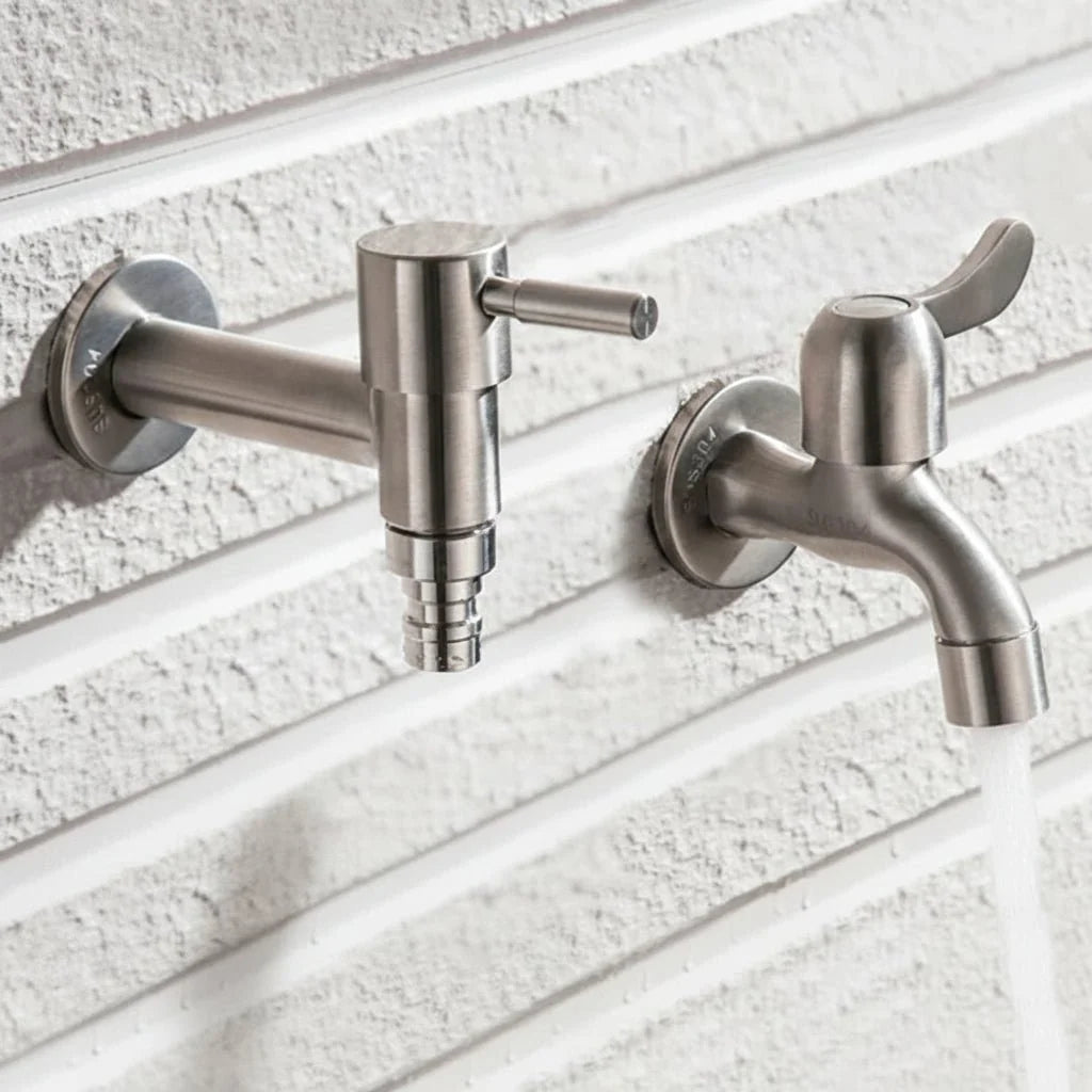 Stainless Steel Wall Mounted Outdoor Tap Brushed Garden Tap with Hose Connector Option Washing Machine Tap for Garden | Balcony and Utility Room