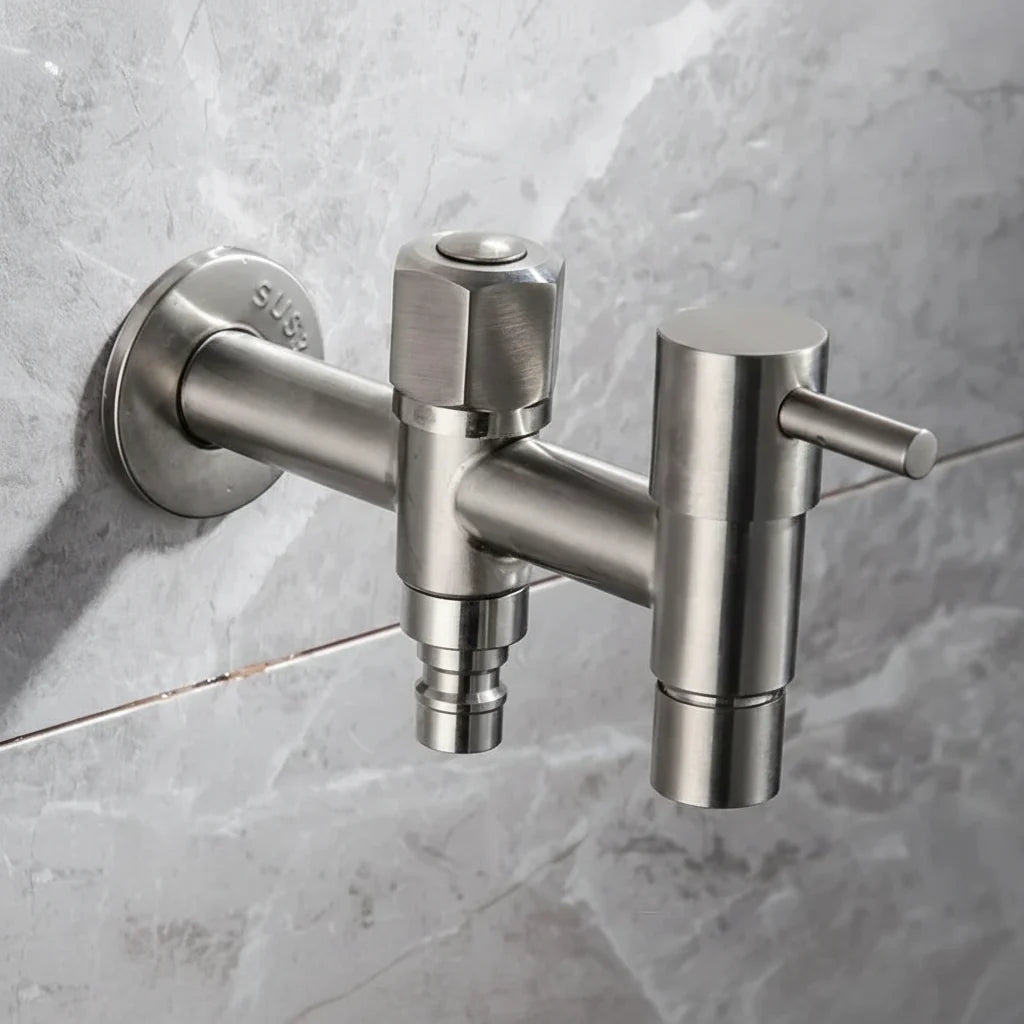 Stainless Steel Wall Mounted Outdoor Tap Brushed Garden Tap with Hose Connector Option Washing Machine Tap for Garden | Balcony and Utility Room