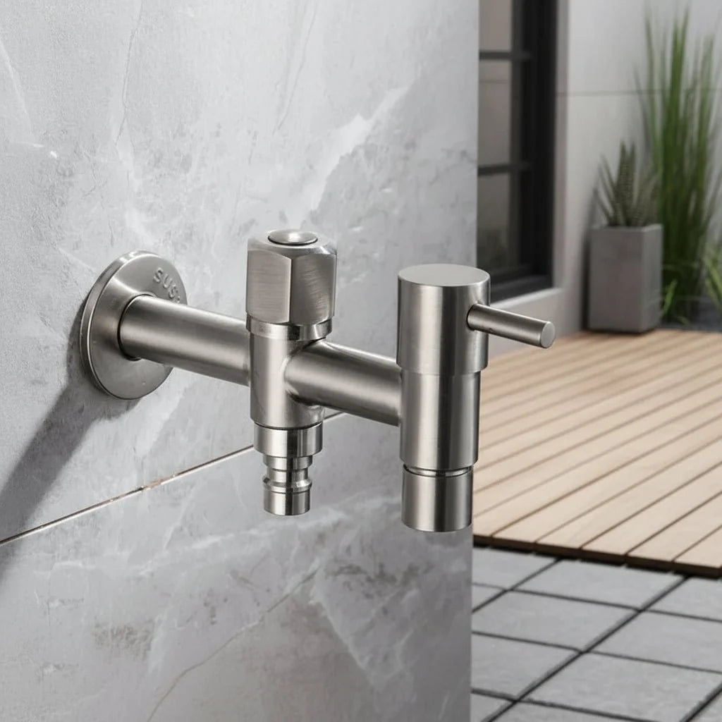 Stainless Steel Wall Mounted Outdoor Tap Brushed Garden Tap with Hose Connector Option Washing Machine Tap for Garden | Balcony and Utility Room