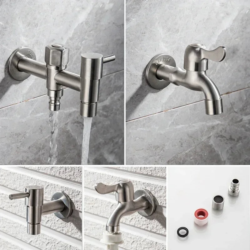 Stainless Steel Wall Mounted Outdoor Tap Brushed Garden Tap with Hose Connector Option Washing Machine Tap for Garden | Balcony and Utility Room