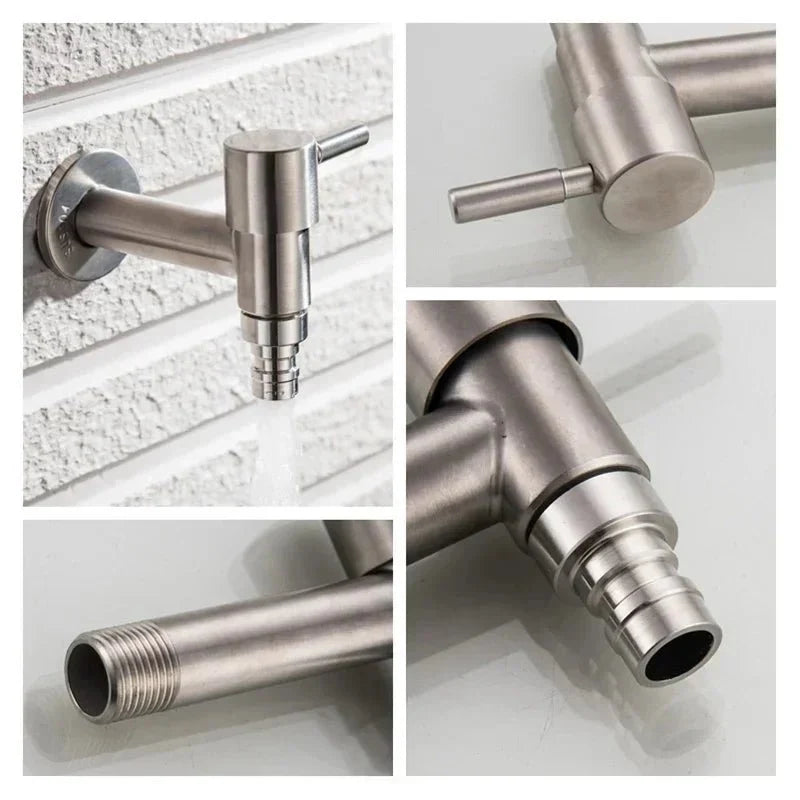 Stainless Steel Wall Mounted Outdoor Tap Brushed Garden Tap with Hose Connector Option Washing Machine Tap for Garden | Balcony and Utility Room