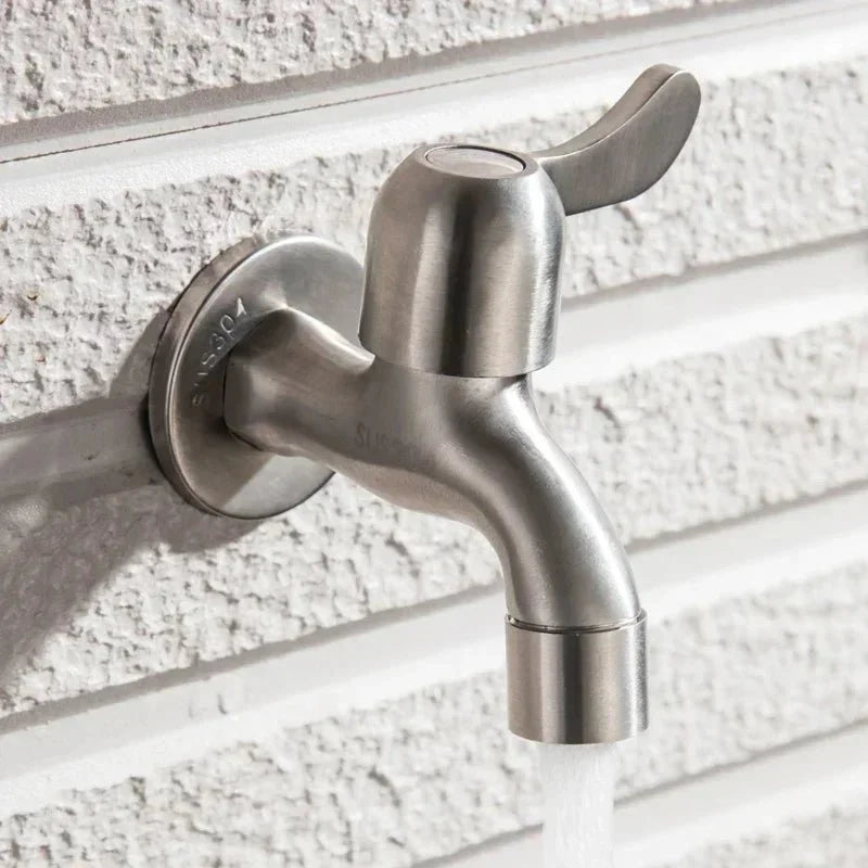 Stainless Steel Wall Mounted Outdoor Tap Brushed Garden Tap with Hose Connector Option Washing Machine Tap for Garden | Balcony and Utility Room