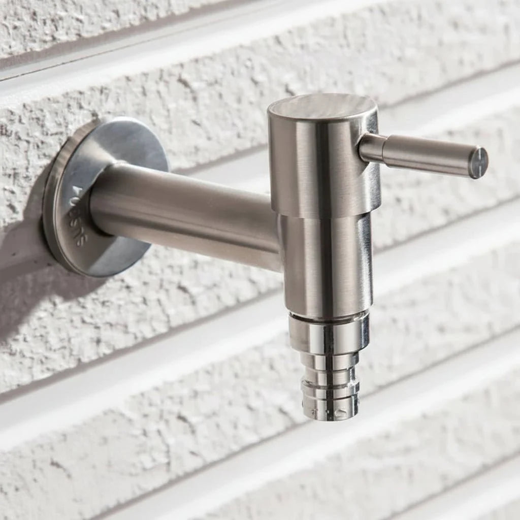 Stainless Steel Wall Mounted Outdoor Tap Brushed Garden Tap with Hose Connector Option Washing Machine Tap for Garden | Balcony and Utility Room