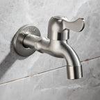Stainless Steel Wall Mounted Outdoor Tap Brushed Garden Tap with Hose Connector Option Washing Machine Tap for Garden | Balcony and Utility Room