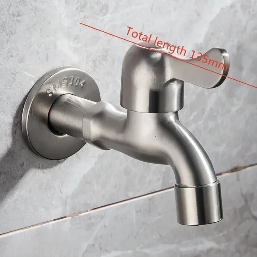 Stainless Steel Wall Mounted Outdoor Tap Brushed Garden Tap with Hose Connector Option Washing Machine Tap for Garden | Balcony and Utility Room