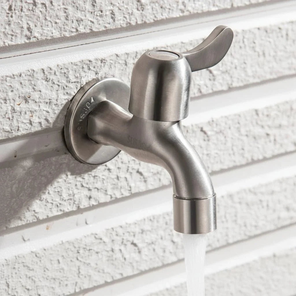 Stainless Steel Wall Mounted Outdoor Tap Brushed Garden Tap with Hose Connector Option Washing Machine Tap for Garden | Balcony and Utility Room